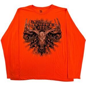Vintage y2k Bone Collector Men Large Skull Goth Grunge Hunting Long Sleeve Shirt